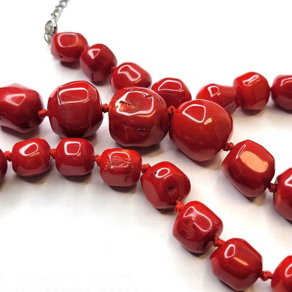 Natural Red Coral Irregular Beads Necklace - Picture 7 of 13